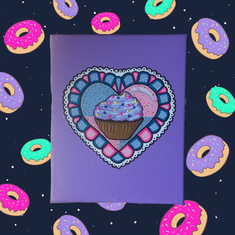 “Original painting” cute heart cupcake <3